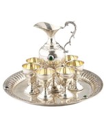 800 SILVER TRAY, PITCHER + 6 SMALL CHALICE CUPS GOBLETS - $2,043.96 CAD