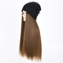 s Hat With Hair Wigs For Women Long Straight Hair Synthetic Wig Warm Soft Ski  C - £56.04 GBP
