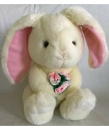 Vintage Russ Berrie Plush White Bunny Rabbit Long Ears BLOSSOM w\ Flower... - £23.76 GBP