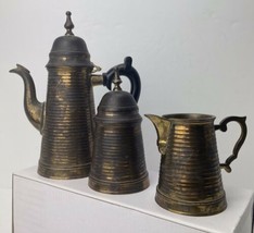 Vintage Gatco Solid Brass Coffee Tea Pot, Creamer Pitcher, Sugar Dish Set India - $45.00