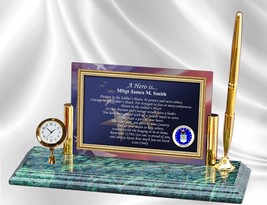 Personalized Military Gift USAF Army USMC Poetry Mini Clock Pen Air Force Retire - $174.99