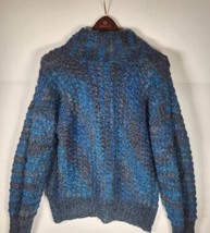 Sweater Top Italian Merino Wool Tube Neck Blue -Large - $14.69