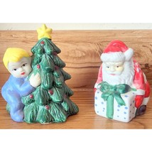Santa &amp; Christmas Tree W/ Peeking Child Sweet Salt &amp; Pepper Shaker Set S... - $217.45 MXN