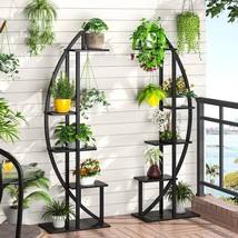 Set of 2 - Symmetrical Modern Black Metal Wood 10-Shelf Plant Stand - $285.11