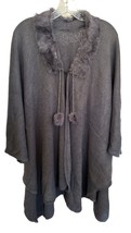 Women&#39;s Winter Poncho with Fur Neck Detail and Pom Pom - One Size Gray - £23.45 GBP