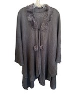 Women&#39;s Winter Poncho with Fur Neck Detail and Pom Pom - One Size Gray - $550.48 MXN