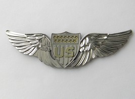 USAF AIR FORCE LARGE EARLY PILOT SILVER COLORED WINGS LAPEL PIN BADGE 3 ... - £6.34 GBP