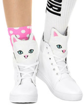 Moda Donna Kawaii Kitty Allacciate Alto Top Sneakers, Bianco, USA 5.5 - £27.72 GBP