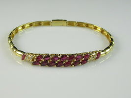 Marquise Red Ruby Diamond Tennis Bracelet Layout 18K Yellow Gold Over 7.55Ct - £132.04 GBP