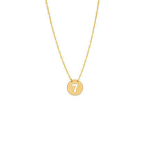 14K Solid Gold Mini Disk Disc Number Seven 7 Dainty Necklace -Minimalist Yellow - £133.18 GBP