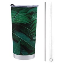 Mondxflaur Jungle Leaf Steel Thermal Mug Thermos with Straw for Coffee - $20.98