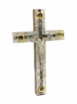 SpringNahal Olive Wood Mother of Pearl Cross Hand Carved from Jerusalem 10&quot; - $36.53