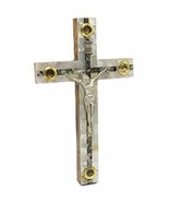 SpringNahal Olive Wood Mother of Pearl Cross Hand Carved from Jerusalem 10&quot; - £28.73 GBP