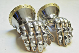 Medieval ghthic gauntlets functional armor brass gloves leather 18g steel - £128.27 GBP