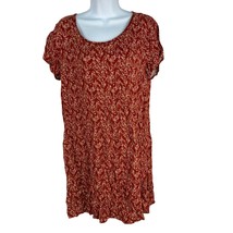 Charming Charlie Red Gold Leaf Pattern Dress Sz L Short Sleeve Scoop Neck Womens - $23.13