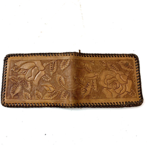 Hand Tooled Leather Mens Western Bifold Wallet Floral Roses Brown Coin V... - £15.11 GBP