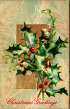 Frosted Holly and Mistletoe Christmas Greetings Embossed 1910s DB Postcard M21 - $3.91