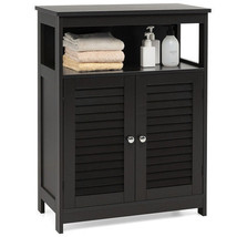 Wood Freestanding Bathroom Storage Cabinet with Double Shutter Door-Black - Col - £109.57 GBP