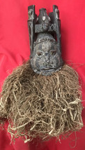 Outstanding Kuba Tribe Ceremonial Crowned Priest Mask With Raffia Skirt - £156.72 GBP