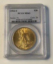 1916-S Saint-Gaudens $20 Double Eagle Gold 1 Ounce Coin PCGS MS63 - With... - £3,050.45 GBP