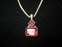Sterling Silver MJI Chain 18 inch Necklace Red Pendant 925 - $28.49