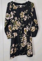 J CREW Wrap Dress Womens Size 0 Black Floral Print Faux Elastic Waist Mini - $16.99