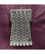Antique WHITING &amp; DAVIS MESH PURSE, Flat Armor Enameled Black And White ... - $238.50 CAD