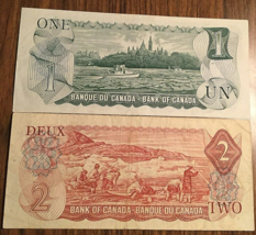 1973 1$ And 1974 2$ Lot Of 2 Bank Of Canada Bank Notes - £9.29 GBP