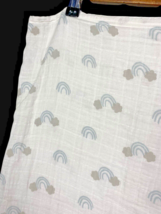 Pottery Barn Kids Swaddle Large Organic Cotton Blanket Wrap White Rainbo... - $37.15