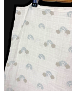 Pottery Barn Kids Swaddle Large Organic Cotton Blanket Wrap White Rainbo... - $37.15