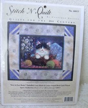 Candamar Cross Stitch Kit & Quilt Pattern Kitty In Yarn Basket Embellished Cat - $17.99