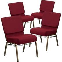 Hercules Burgundy Fabric Church Chair Set 4 Pack With Book Rack - $511.19
