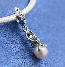 925 Sterling Silver Disney Luminous Ariel Dangle Charm With Pearl Charm - £13.87 GBP