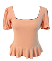 Lulus Top Blouse Womens Large Cropped Ruffle Knit peach Color ribbed New - £14.34 GBP