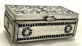 Vintage Handmade Stamped Metal Trinket Box-Ceramic Tile-Mirror- 4 x 2.25 x 1.5&quot; - £18.76 GBP