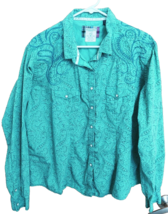 Panhandle Rough Stock Western Shirt Women&#39;s XXL Green Paisley Pearl Snap Cowgirl - £19.84 GBP