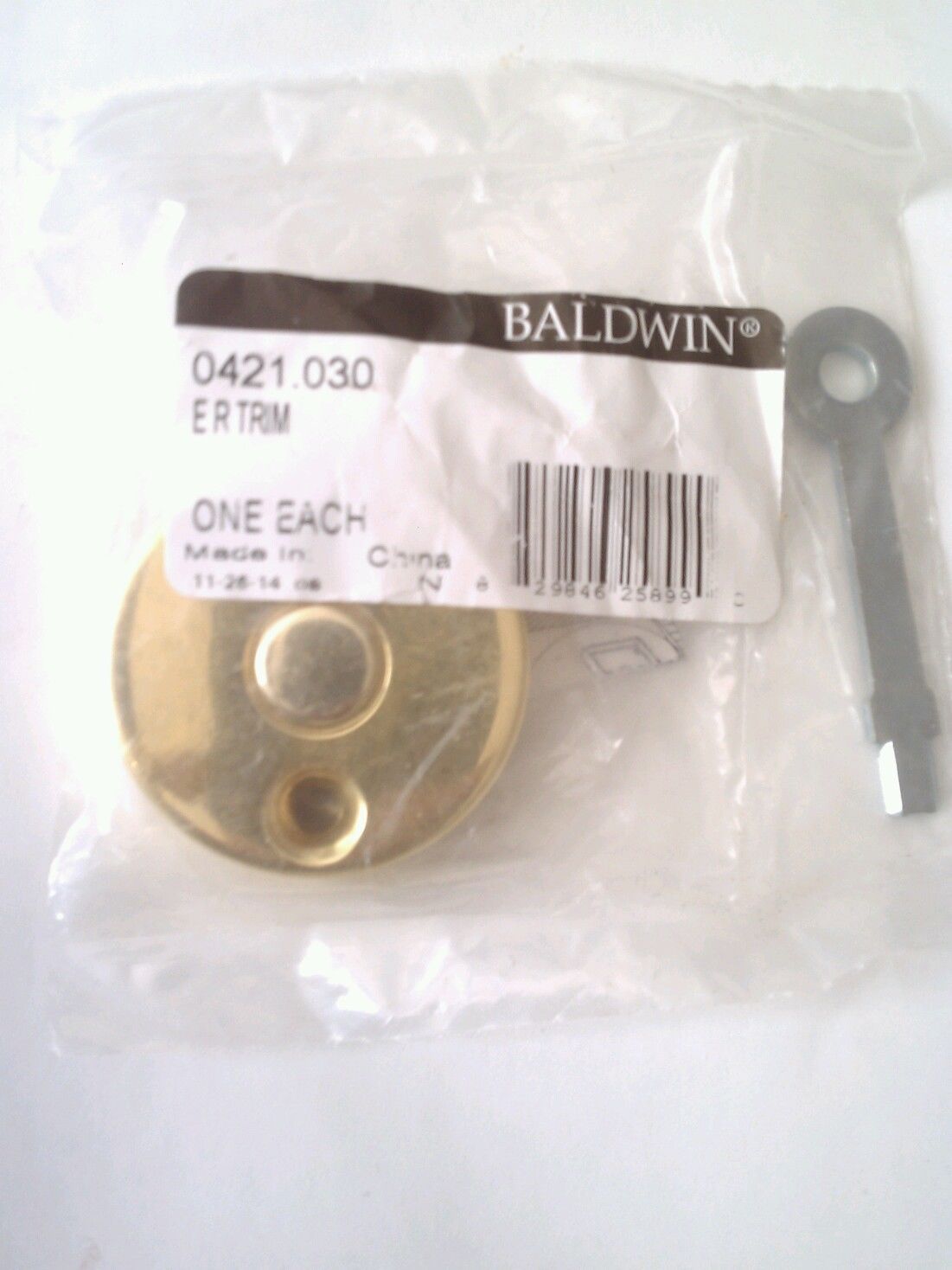 Baldwin 0421.030 Satin Nickel Round brass Emergency Release Trim and Key ER - $13.99