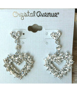 Silver Tone Heart Charm Austrian Crystal Dangling Earrings 1.75&quot; long - £10.21 GBP