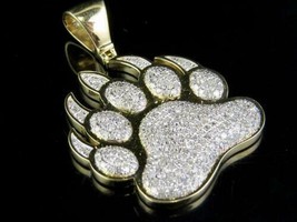 14k Yellow Gold Over 2 Ct Round Cut Simulated Diamond Wild Cat Paw Shape Pendant - £77.67 GBP