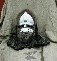 Antique Custom SCA 14 Gauge Steel Medieval Combat Pig Faced Bascinet Helmet - $165.26