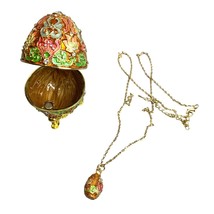 Enamel Egg Enamel Trinket Box with Necklace Rhinestone Embellished Orang... - $49.49
