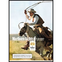 1989 Marlboro Lights Cigarettes Vintage Print Ad Cowboy Lasso Roping Wall Art - $10.97