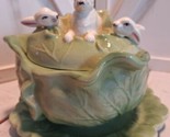 Vtg Holland Mold Ceramic Cabbage Bowl with Lid and 3 Bunnies Rabbits - $14.84