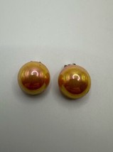 Vintage Japanese Peach Pearlescent Clip Earrings 1.7cm - $11.88