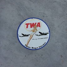 Vintage 1930 TWA Trans World Airlines Service Porcelain Gas &amp; Oil Pump Sign - £100.16 GBP
