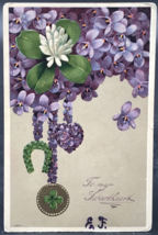 1908 Valentine To My Sweetheart Purple Flower Four Leaf Clover Embossed Postcard - £5.93 GBP