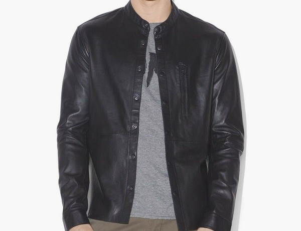 Black Leather Jacket Men cum Shirt Biker Motorcycle