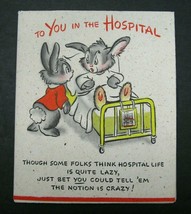 Vintage 1950&#39;s Hallmark Poster Card Hospital Get Well Bunnies Rabbits 23... - $3.95