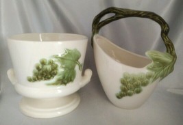 Lot (2 pcs) Vintage HULL Pottery Cream / Green Grapevine Planters / Vases - £15.58 GBP