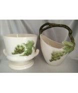 Lot (2 pcs) Vintage HULL Pottery Cream / Green Grapevine Planters / Vases - €16,81 EUR